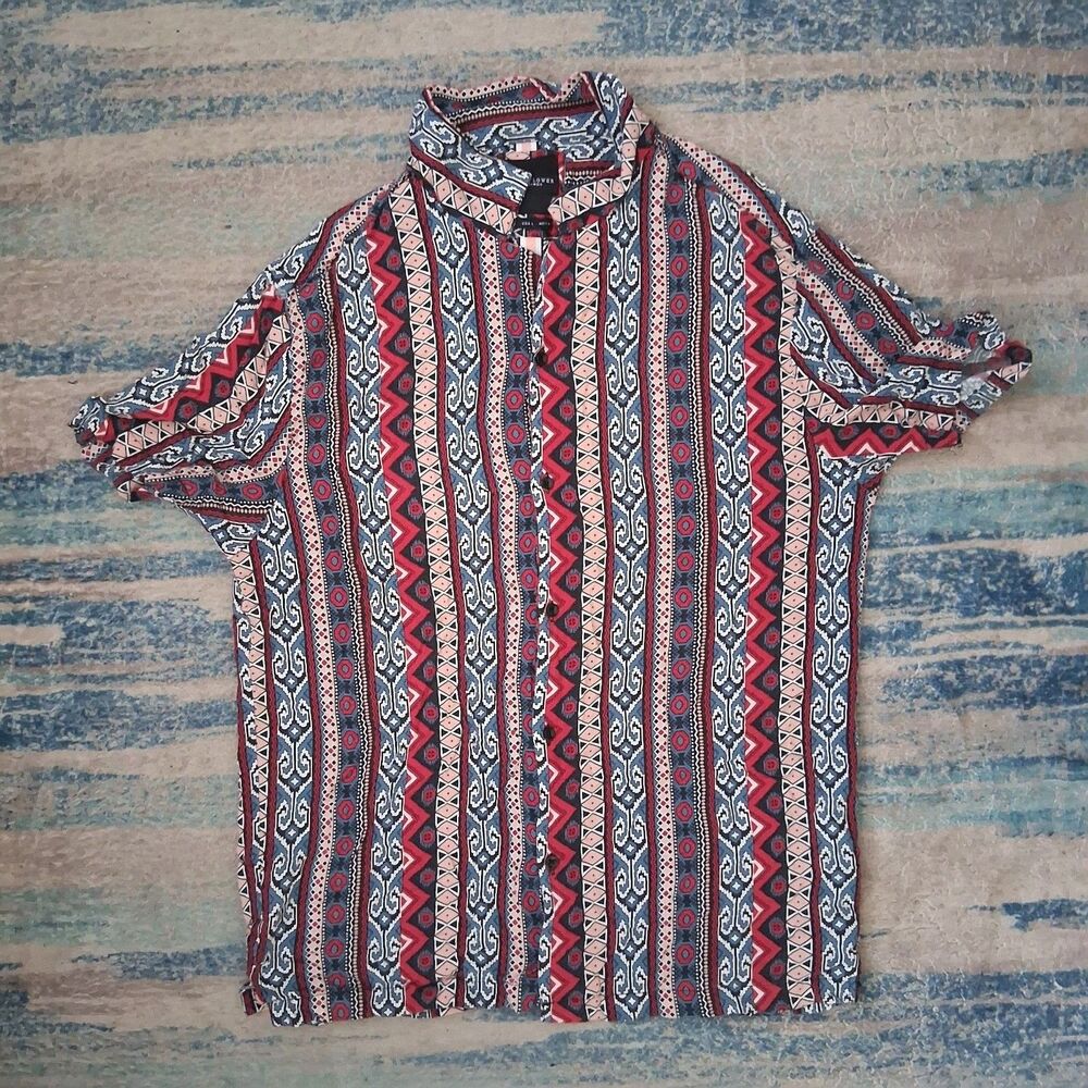 Denim & Flower Ricky Singh Shirt Youth Boys Large Geometric Retro